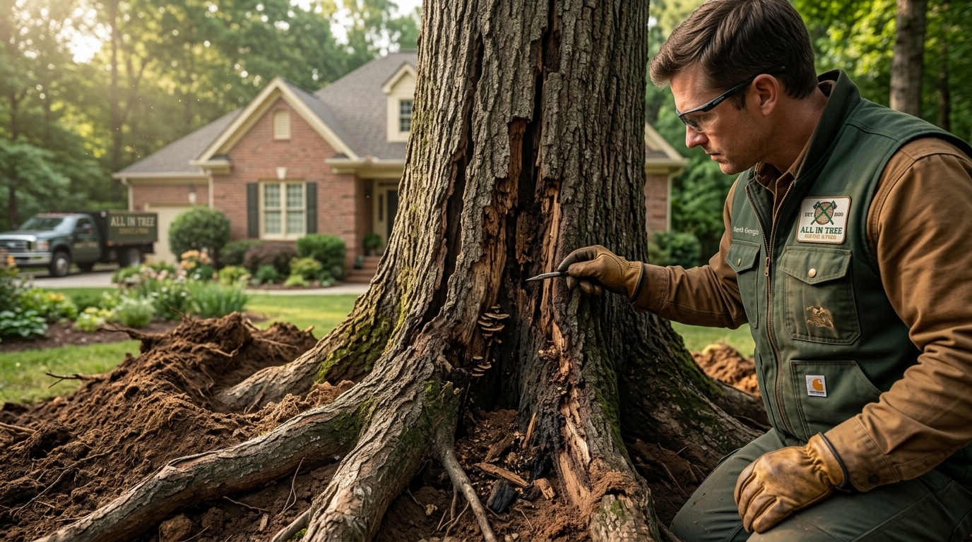 Arborist_inspecting_yard_tree