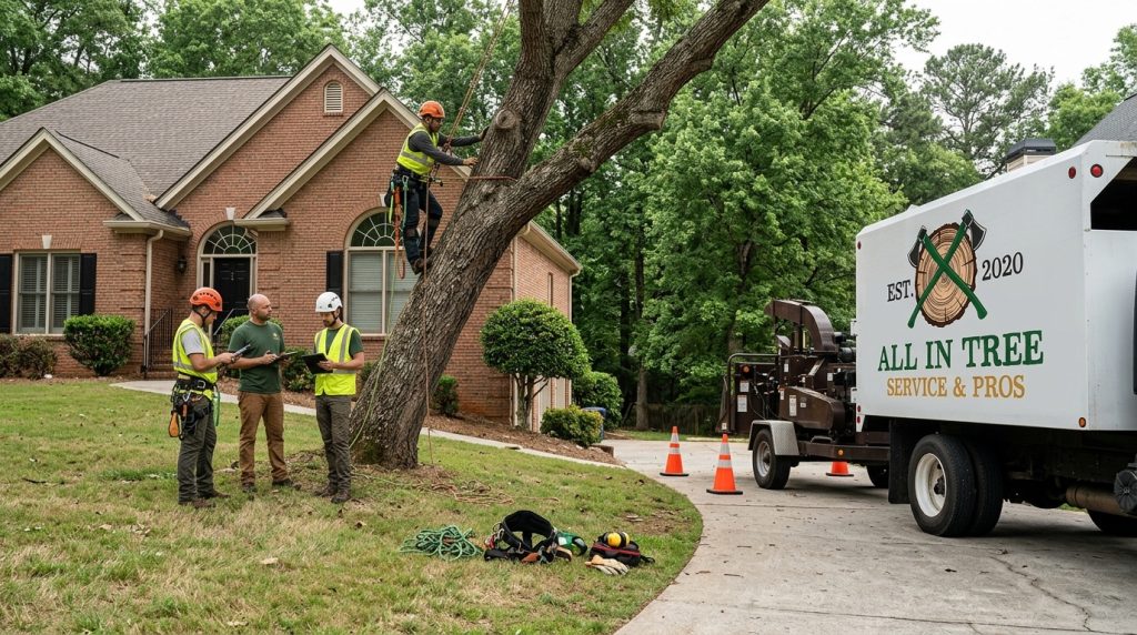 Tree_crew_inspecting_leaning_oak